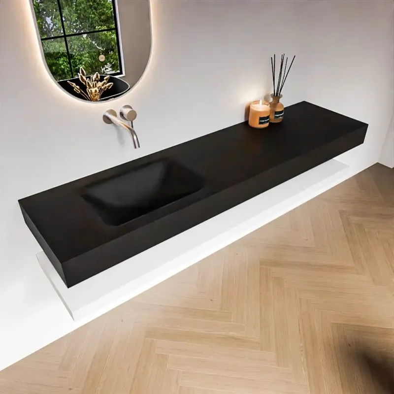 Aanbieding Zaro Alan badmeubel 180cm met planchet talc en vrijhangende wastafel cloud links zonder kraangat urban