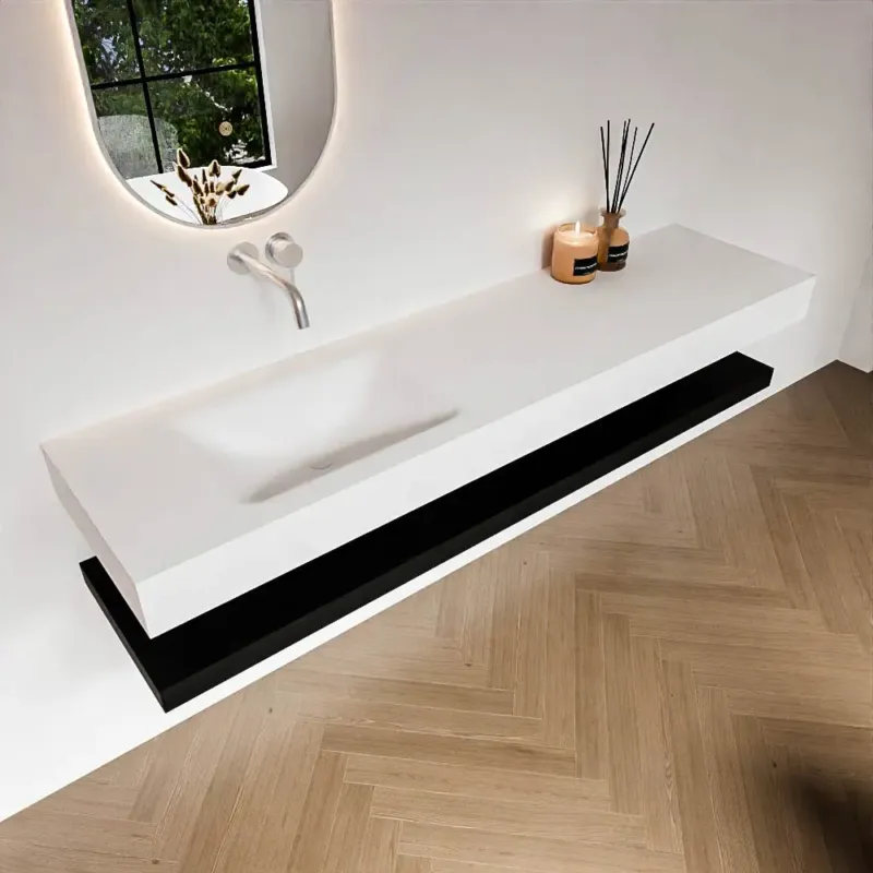 Zaro Alan badmeubel 180cm met planchet urban en vrijhangende wastafel cloud links zonder kraangat talc Koop Online