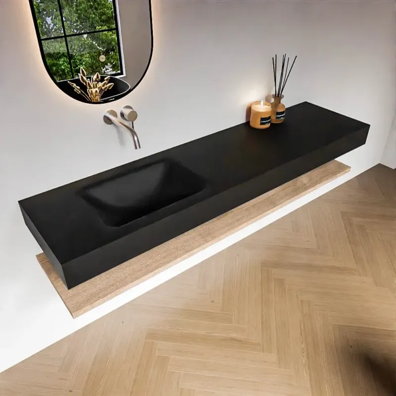 Zaro Alan badmeubel 180cm met planchet washed oak en vrijhangende wastafel cloud links zonder kraangat urban Bestel Nu