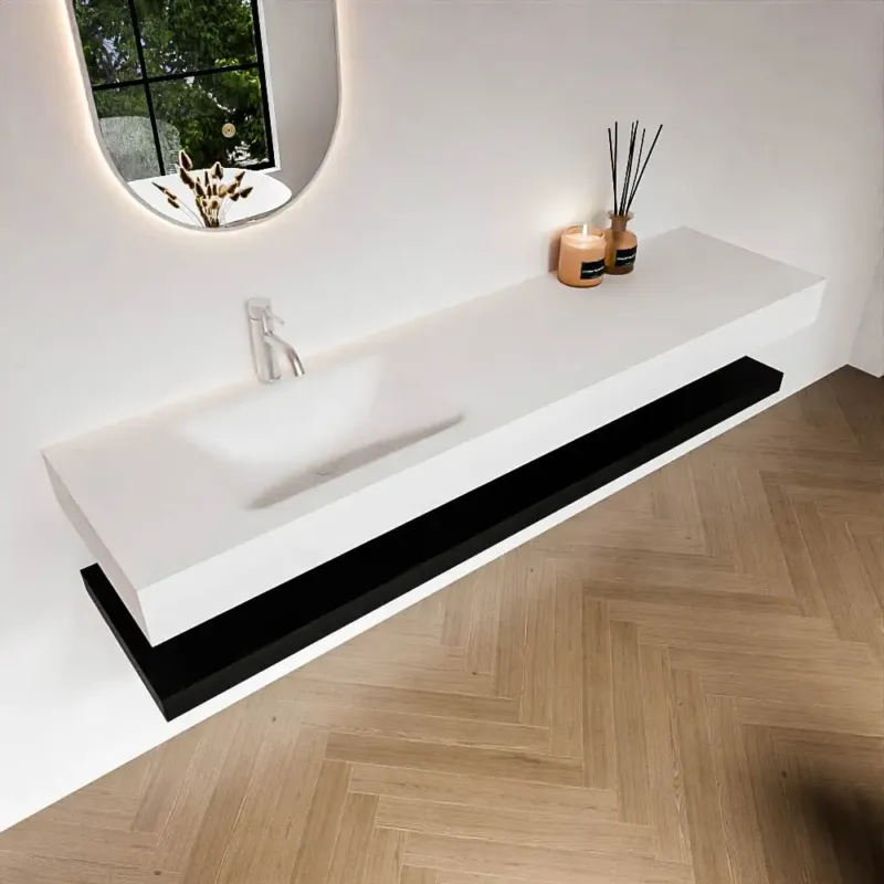 Zaro Alan badmeubel 180cm met planchet urban en vrijhangende wastafel cloud links 1 kraangat talc Direct Beschikbaar