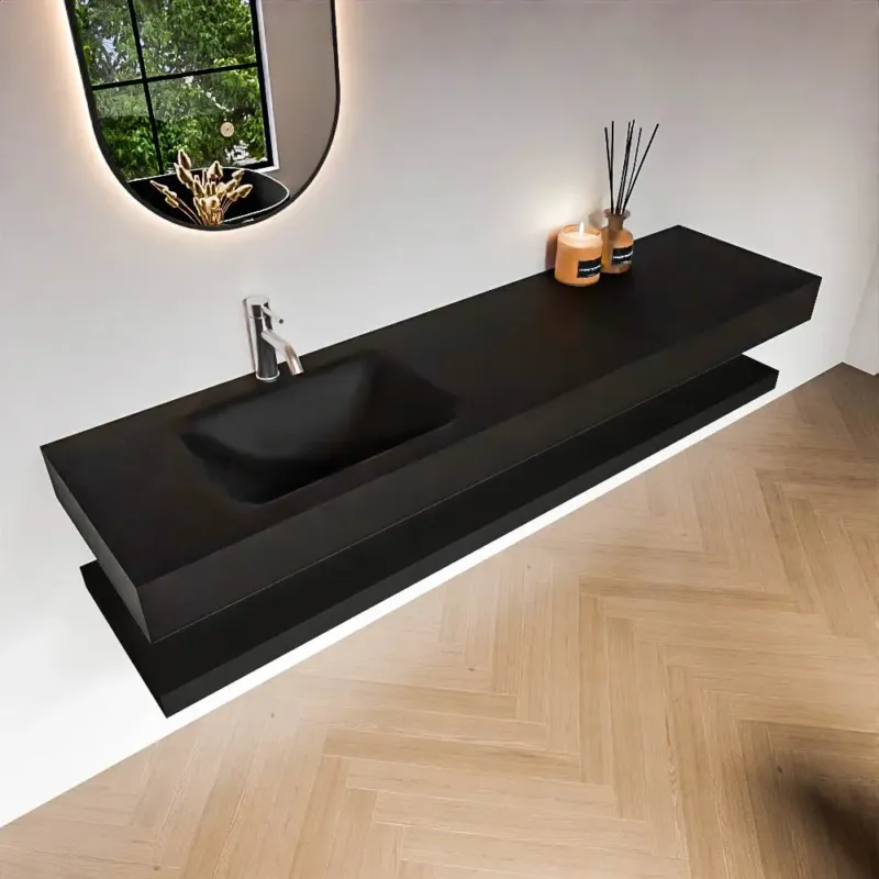 Bestseller Zaro Alan badmeubel 180cm met planchet urban en vrijhangende wastafel cloud links 1 kraangat urban