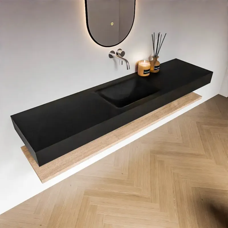 Zaro Alan badmeubel 180cm met planchet washed oak en vrijhangende wastafel cloud midden zonder kraangat urban Tijdelijk Beschikbaar