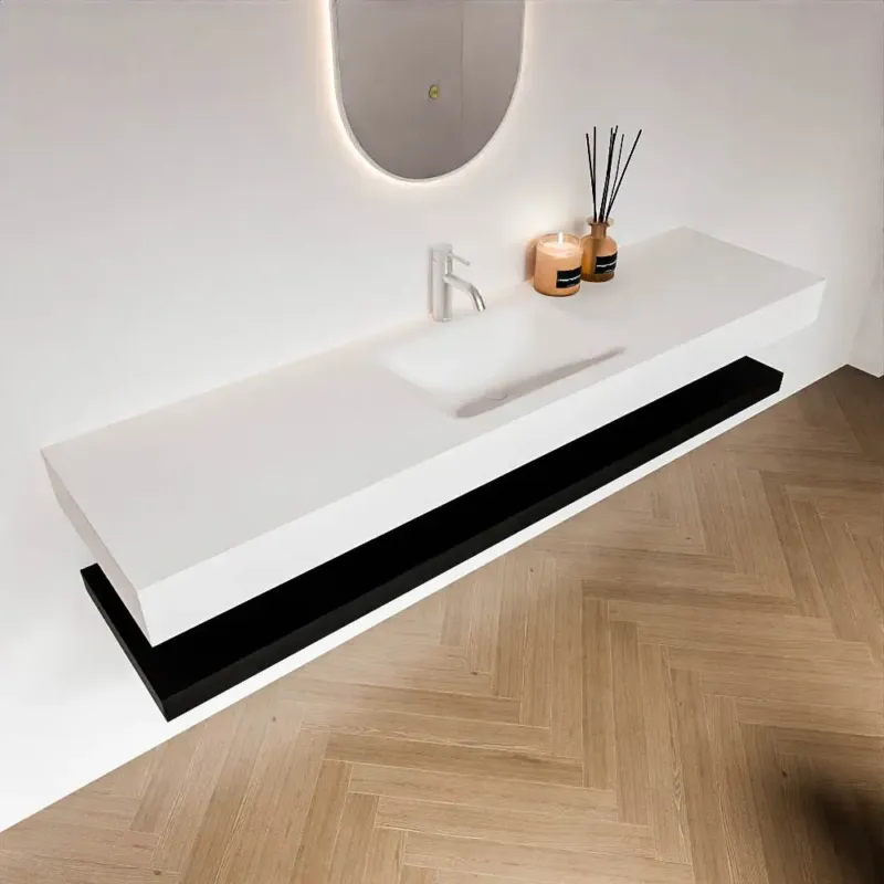 Zaro Alan badmeubel 180cm met planchet urban en vrijhangende wastafel cloud midden 1 kraangat talc Hete Deal