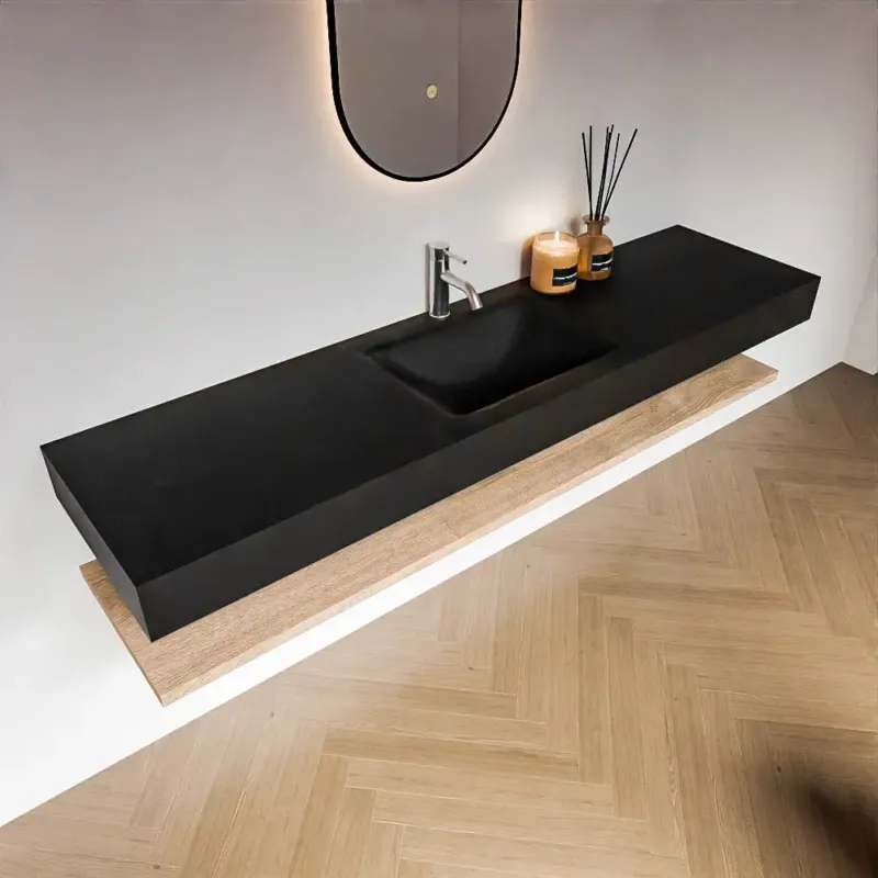 Zaro Alan badmeubel 180cm met planchet washed oak en vrijhangende wastafel cloud midden 1 kraangat urban Aanbieding