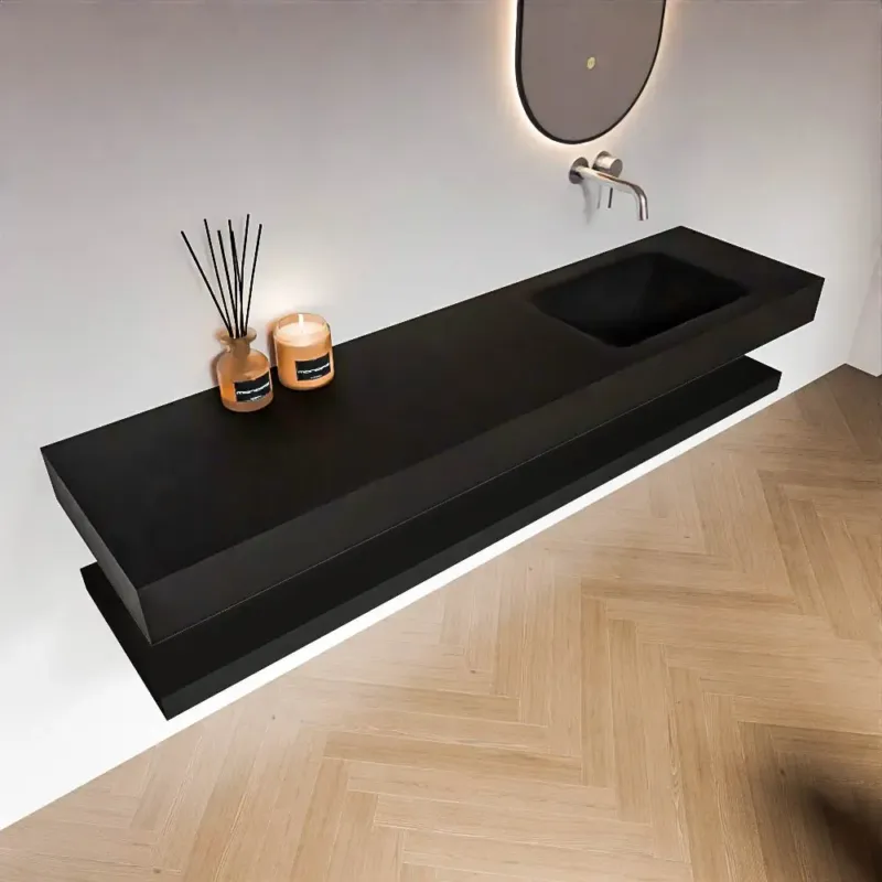 Zaro Alan badmeubel 180cm met planchet urban en vrijhangende wastafel cloud rechts zonder kraangat urban Express Levering