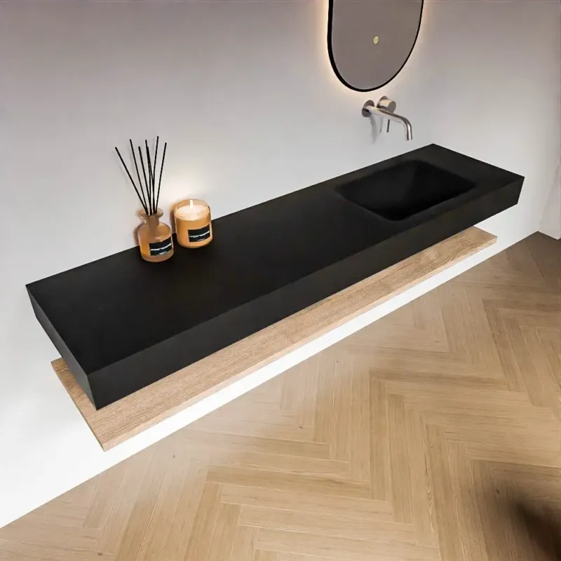 Zaro Alan badmeubel 180cm met planchet washed oak en vrijhangende wastafel cloud rechts zonder kraangat urban Actieprijs