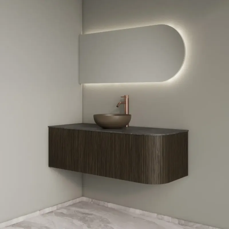 Gliss Design Alluro badmeubel ribbelfront met ronding rechts 120cm charcoal en zwart leisteen toppaneel Fabrieksprijs