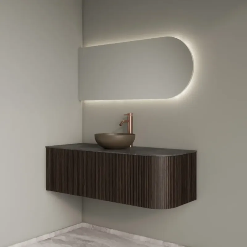 Speciale Aanbieding Gliss Design Alluro badmeubel ribbelfront met ronding rechts 120cm ebony en zwart leisteen toppaneel