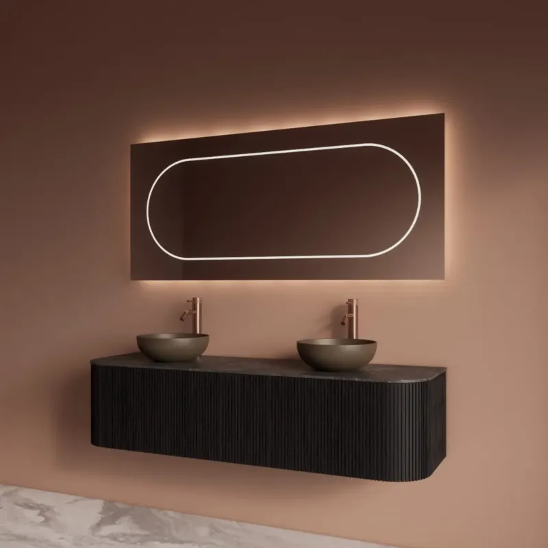 Shop Nu Gliss Design Alluro badmeubel ribbelfront met ronding links/rechts 160cm black en zwart leisteen toppaneel