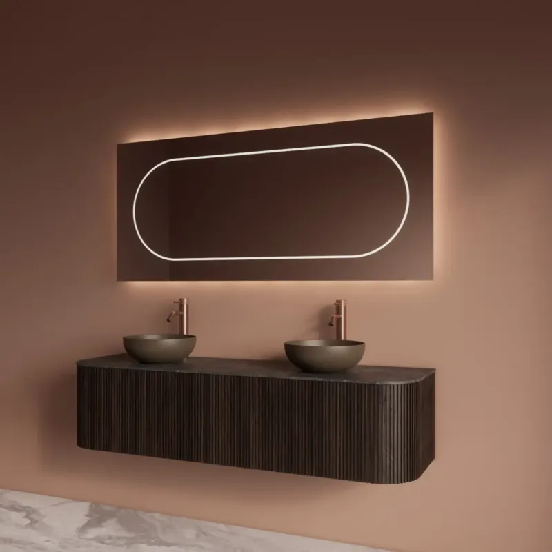 Gliss Design Alluro badmeubel ribbelfront met ronding links/rechts 160cm ebony en zwart leisteen toppaneel Bestel Nu