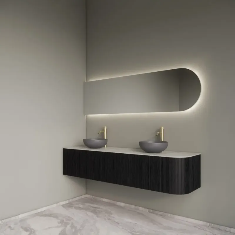 Veilige Betaling Gliss Design Alluro badmeubel ribbelfront met ronding rechts 180cm black en wit marmer toppaneel