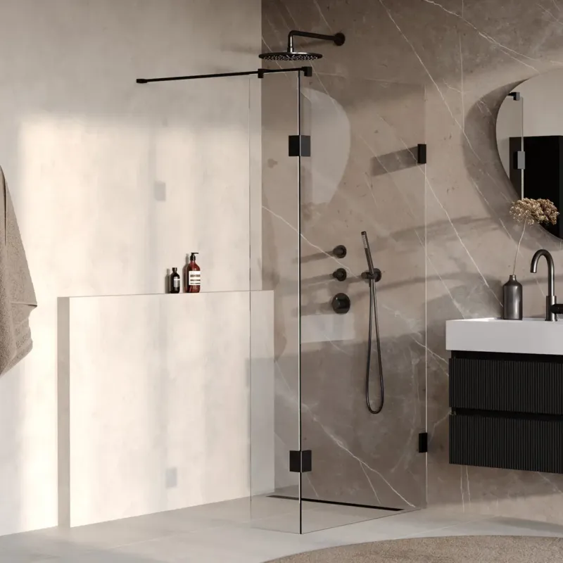 Brauer Void profielloze inloopdouche 90cm met 30cm zijwand zwart mat Lage Kosten