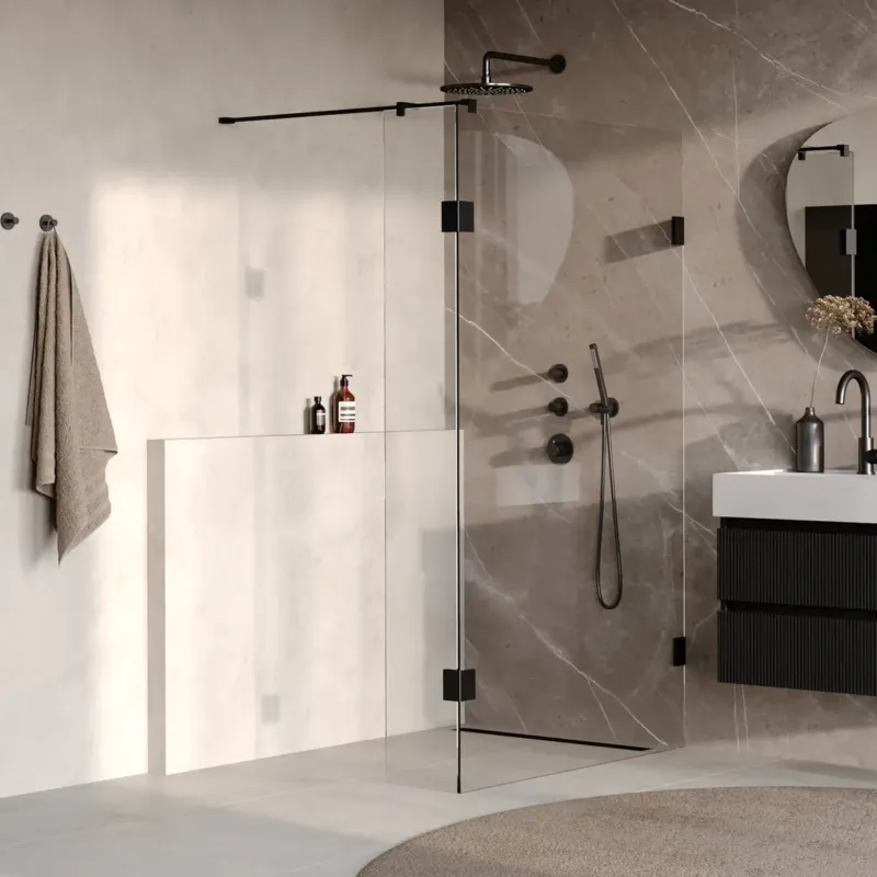 Beperkte Voorraad Brauer Void profielloze inloopdouche 110cm met 30cm zijwand zwart mat