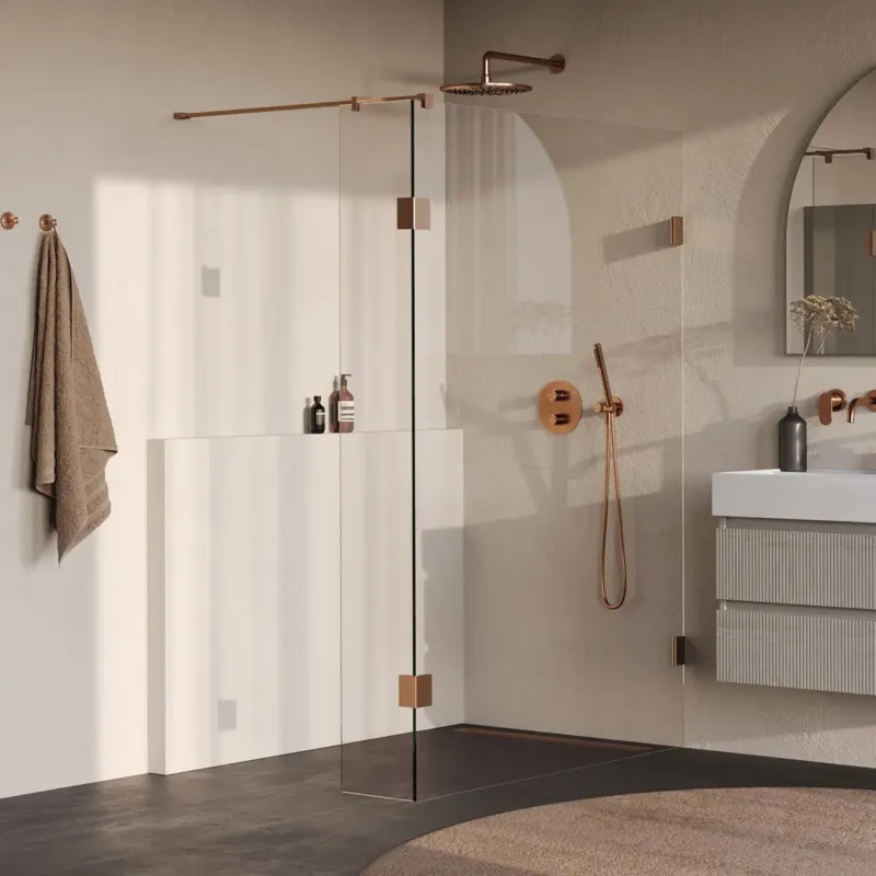 Brauer Void profielloze inloopdouche 130cm met 30cm zijwand koper geborsteld PVD Direct Verzonden