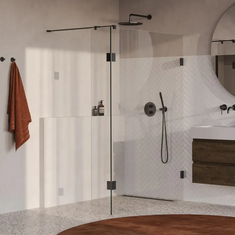 Bestel Nu Brauer Void profielloze inloopdouche 130cm met 30cm zijwand gunmetal geborsteld PVD