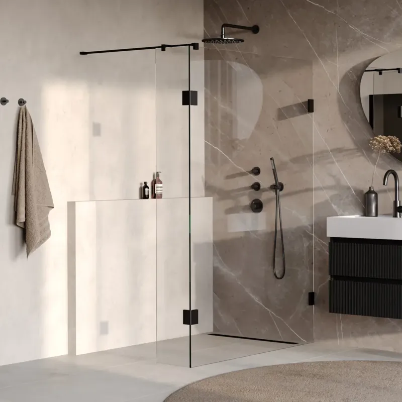Brauer Void profielloze inloopdouche 140cm met 30cm zijwand zwart mat Gecertificeerd