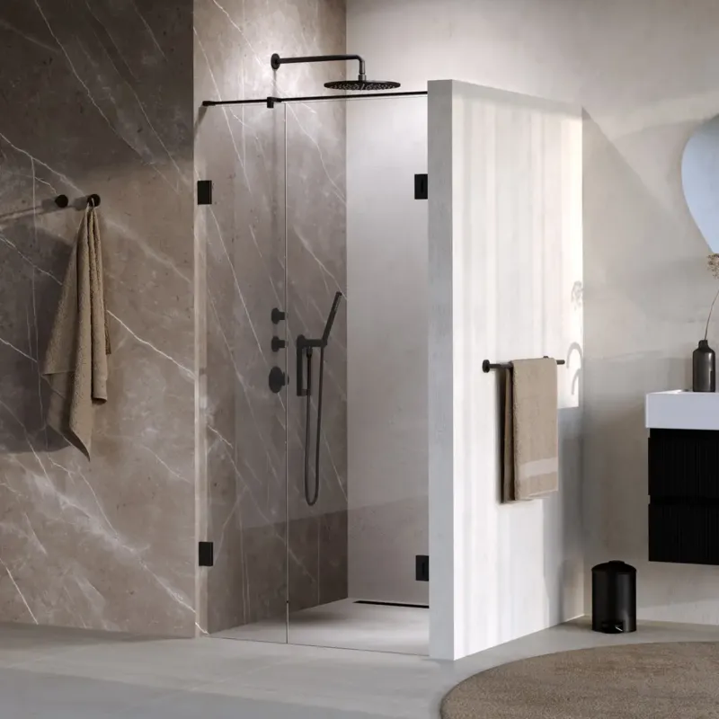 Alleen Vandaag Brauer Void profielloze nisdeur 90cm met draaideur 60cm aan muur zwart mat