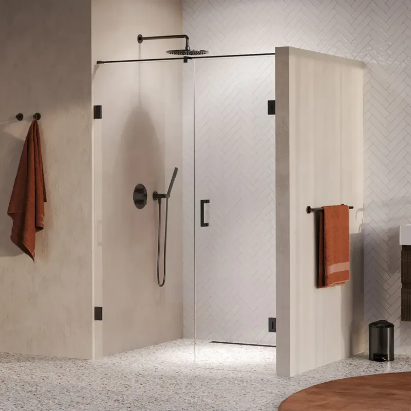 Goedkoop Brauer Void profielloze nisdeur 140cm met draaideur 70cm aan muur gunmetal geborsteld PVD