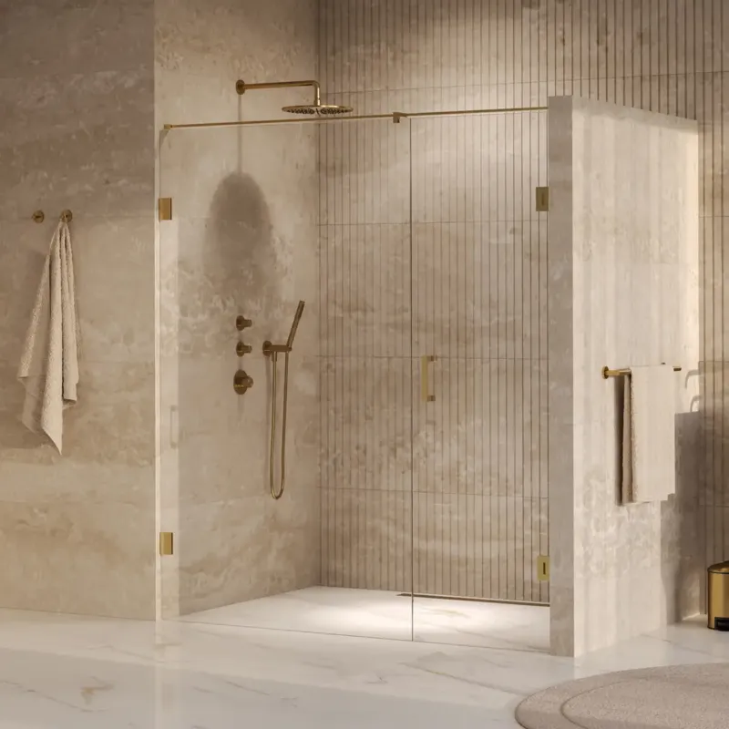 Voordeelprijs Brauer Void profielloze nisdeur 170cm met draaideur 70cm aan muur messing geborsteld PVD
