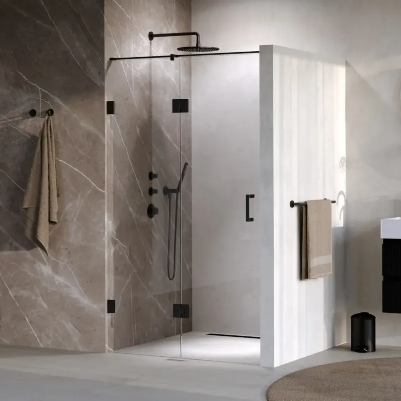 Brauer Void profielloze nisdeur 110cm met draaideur 60cm aan glas zwart mat Koopje