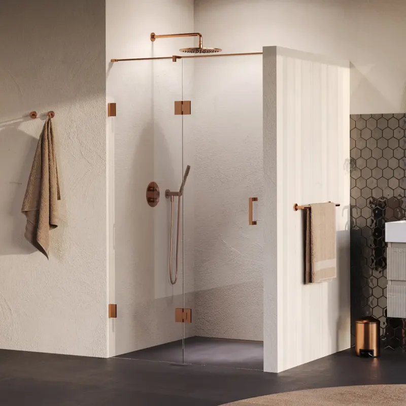 Laatste Versie Brauer Void profielloze nisdeur 120cm met draaideur 60cm aan glas koper geborsteld PVD