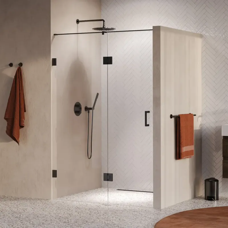 Koop Vandaag Brauer Void profielloze nisdeur 130cm met draaideur 60cm aan glas gunmetal geborsteld PVD