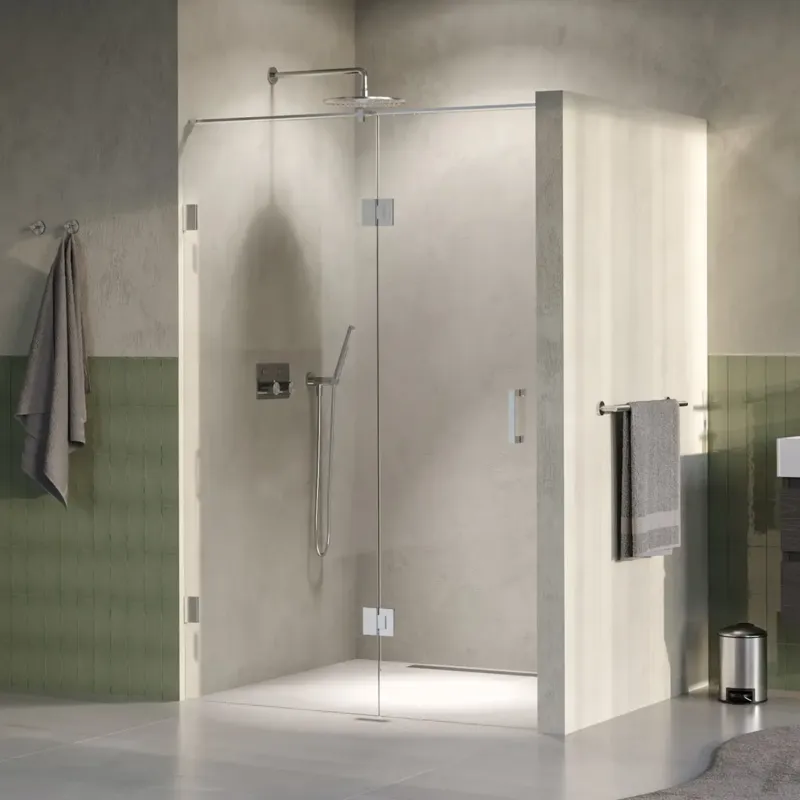 Bestseller Brauer Void profielloze nisdeur 140cm met draaideur 70cm aan glas RVS geborsteld PVD