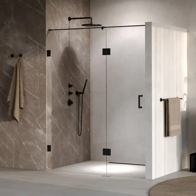 Brauer Void profielloze nisdeur 150cm met draaideur 70cm aan glas zwart mat Superprijs