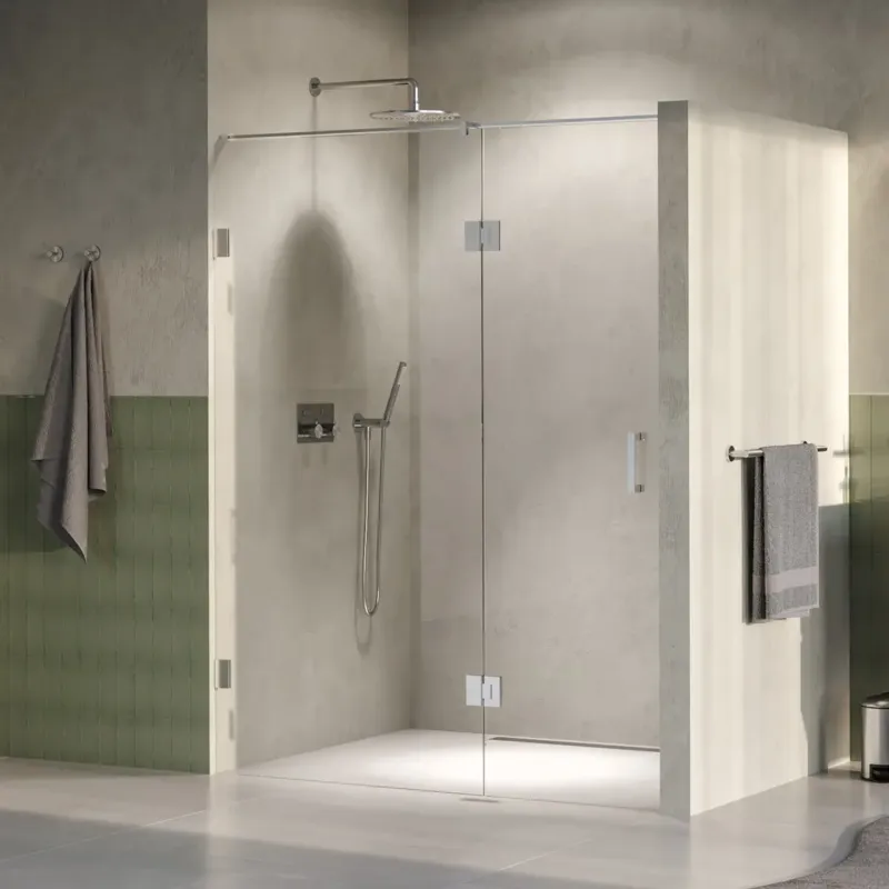 Lage Kosten Brauer Void profielloze nisdeur 150cm met draaideur 70cm aan glas RVS geborsteld PVD