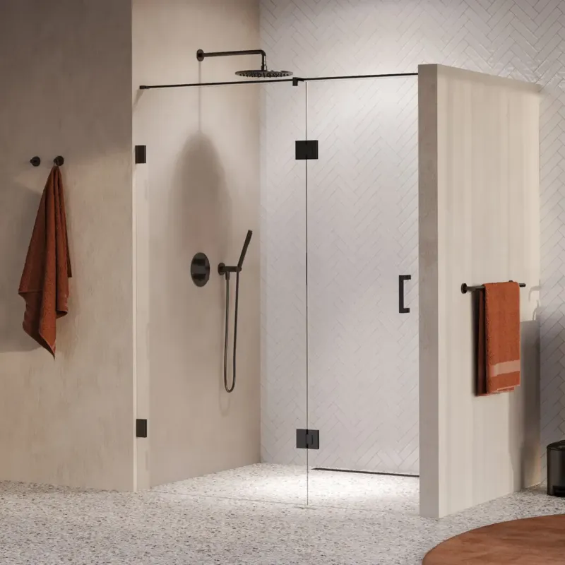 Beperkt Aanbod Brauer Void profielloze nisdeur 150cm met draaideur 70cm aan glas gunmetal geborsteld PVD