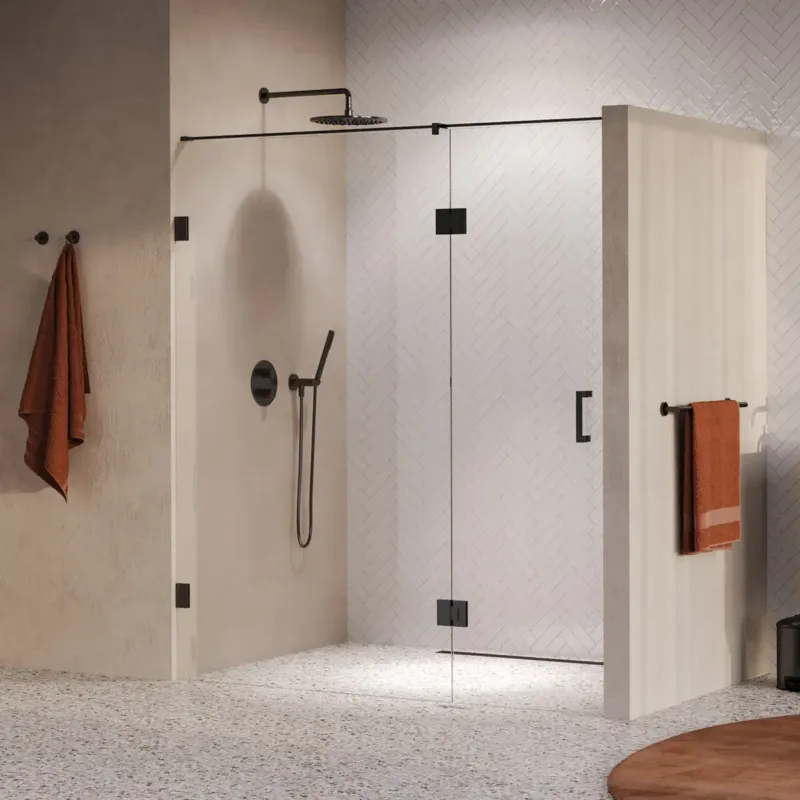Aanbieding Brauer Void profielloze nisdeur 180cm met draaideur 70cm aan glas gunmetal geborsteld PVD