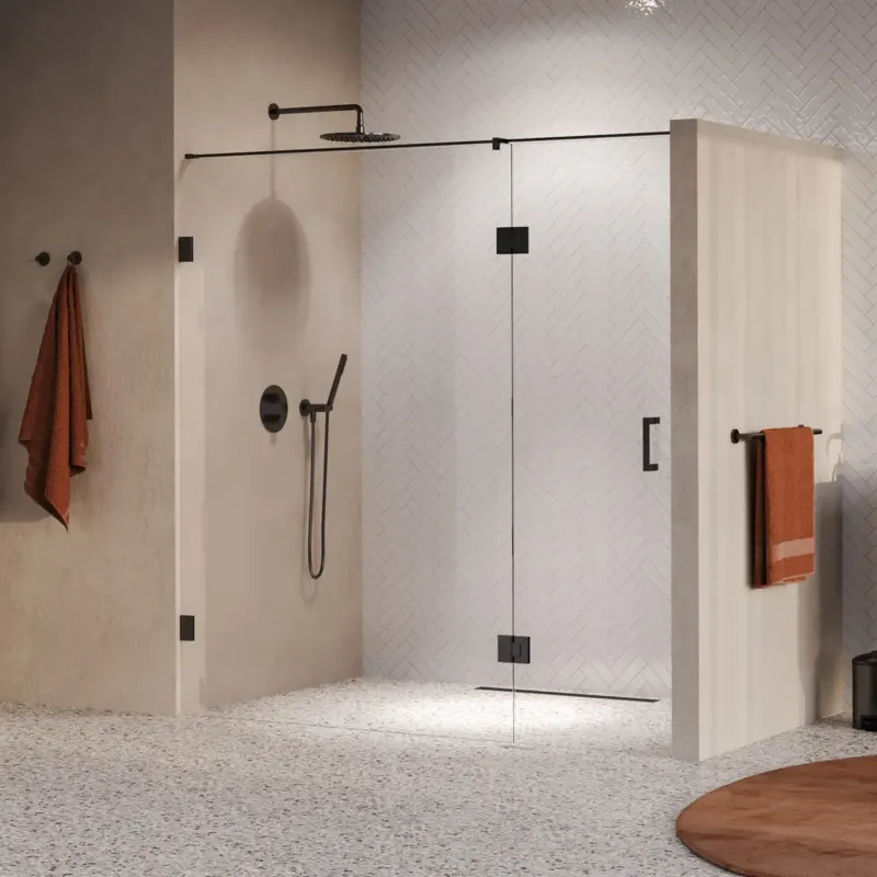 Brauer Void profielloze nisdeur 190cm met draaideur 70cm aan glas gunmetal geborsteld PVD Weekendaanbieding