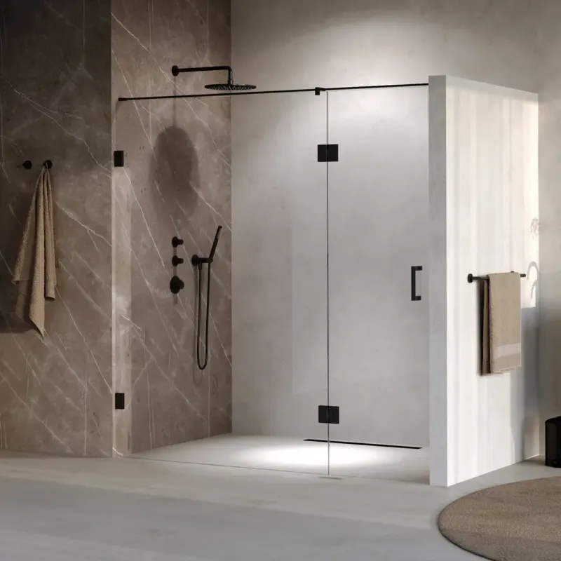Goedkoop Brauer Void profielloze nisdeur 200cm met draaideur 70cm aan glas zwart mat