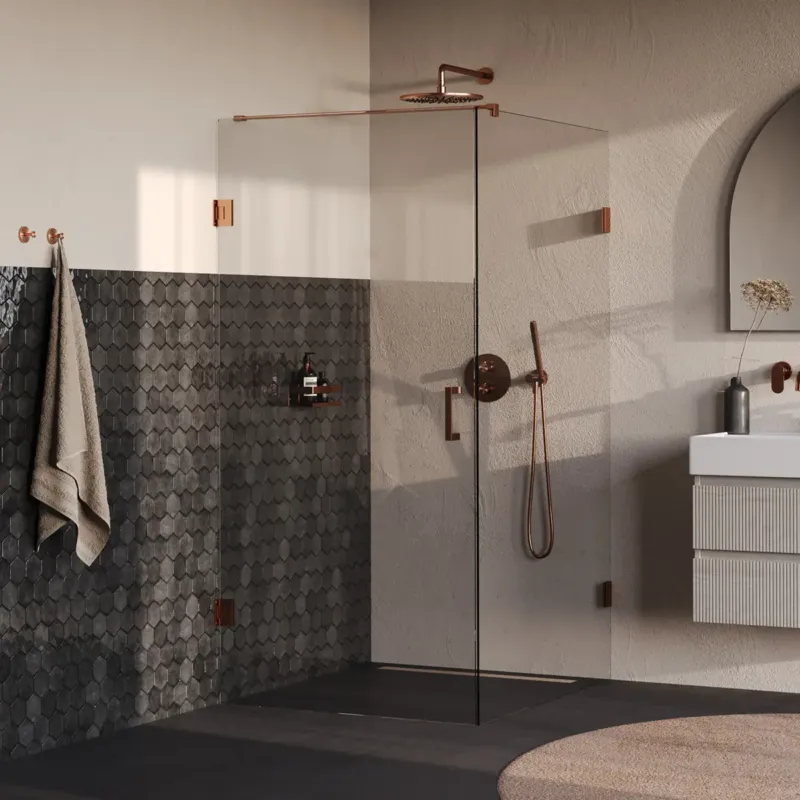 Flitsaanbieding Brauer Void profielloze douchecabine 100x120cm koper geborsteld PVD