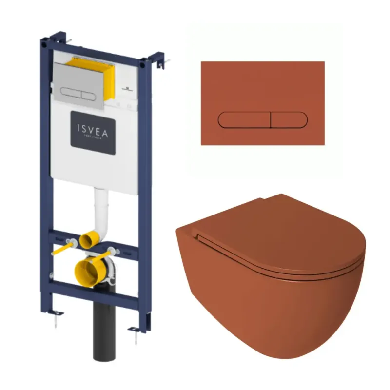 Alleen Vandaag Isvea Durezza met Isvea Infinity randloos toilet terracotta mat en softclose zitting