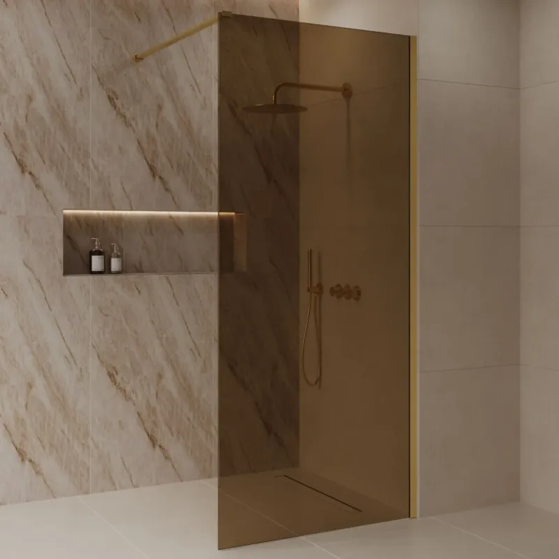 Actieprijs Best Design Dalis inloopdouche 90cm geborsteld messing met amber glas