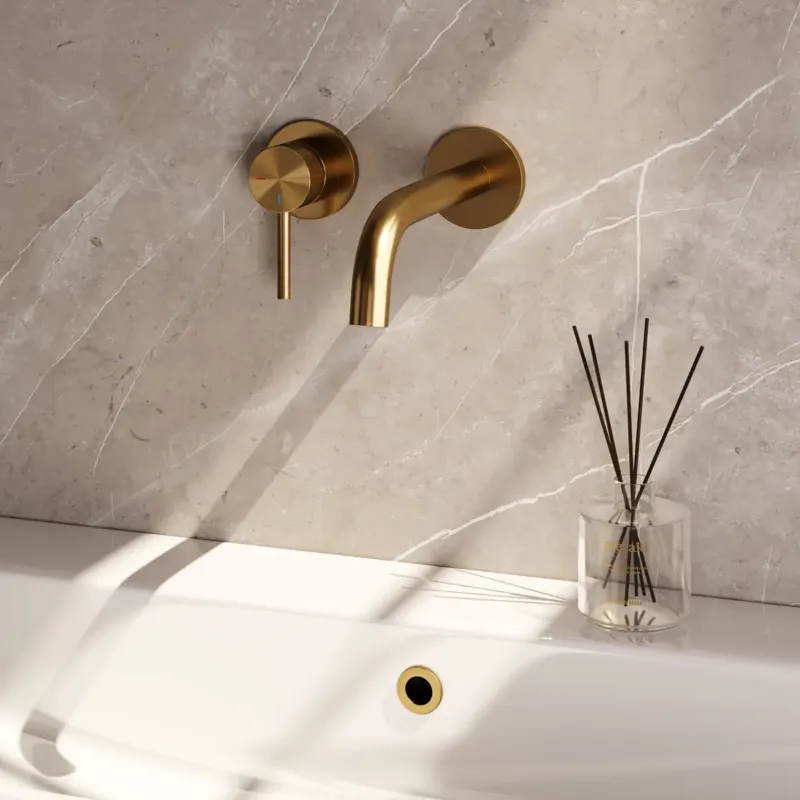 Superprijs Brauer Stripe inbouw wastafelkraan ColdStart met gebogen uitloop en rozetten model A2 messing geborsteld PVD