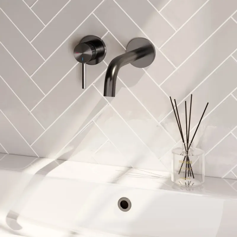 Brauer Stripe inbouw wastafelkraan ColdStart met gebogen uitloop en rozetten model A2 gunmetal geborsteld PVD Gereduceerde Prijs