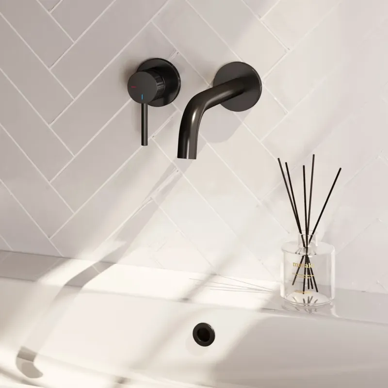 Merkproduct Brauer Stripe inbouw wastafelkraan ColdStart met gebogen uitloop en rozetten model A2 zwart mat