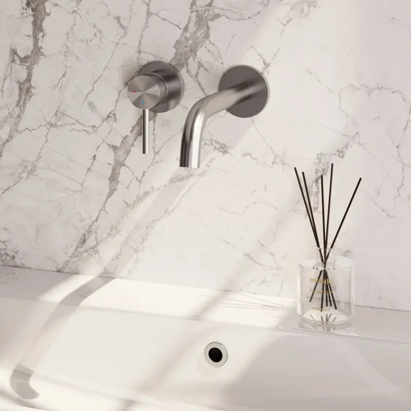 Brauer Stripe inbouw wastafelkraan ColdStart met gebogen uitloop en rozetten model A2 RVS geborsteld PVD Superprijs