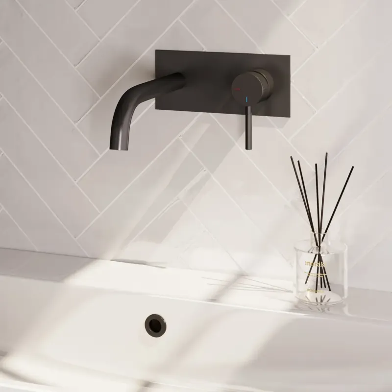 Brauer Stripe inbouw wastafelkraan ColdStart met gebogen uitloop en afdekplaat model A1 zwart mat Gecertificeerd