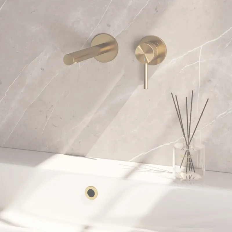 Brauer Stripe inbouw wastafelkraan ColdStart met rechte uitloop en rozetten model A1 messing geborsteld PVD Merkproduct