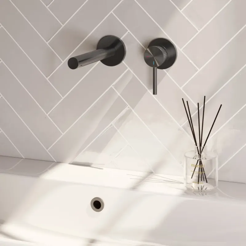Brauer Stripe inbouw wastafelkraan ColdStart met rechte uitloop en rozetten model A1 gunmetal geborsteld PVD Uitverkoop
