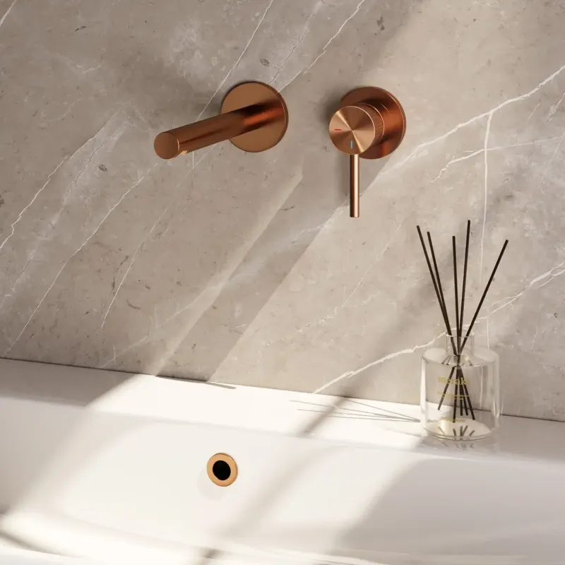 Brauer Stripe inbouw wastafelkraan ColdStart met rechte uitloop en rozetten model A1 koper geborsteld PVD Favoriet