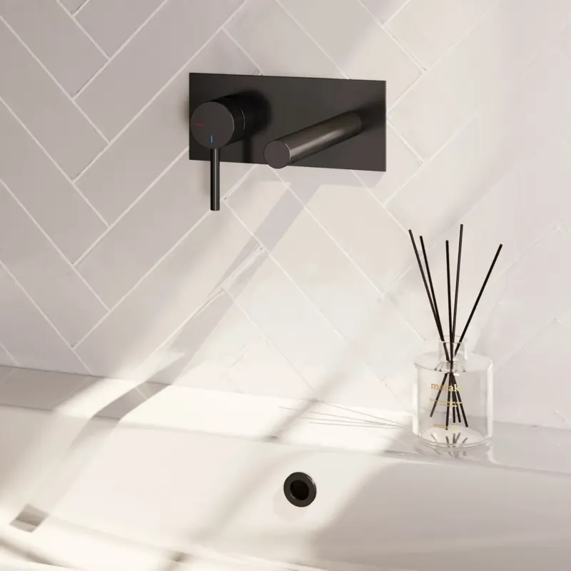 Brauer Stripe inbouw wastafelkraan ColdStart met rechte uitloop en afdekplaat model A2 zwart mat Betaalbaar
