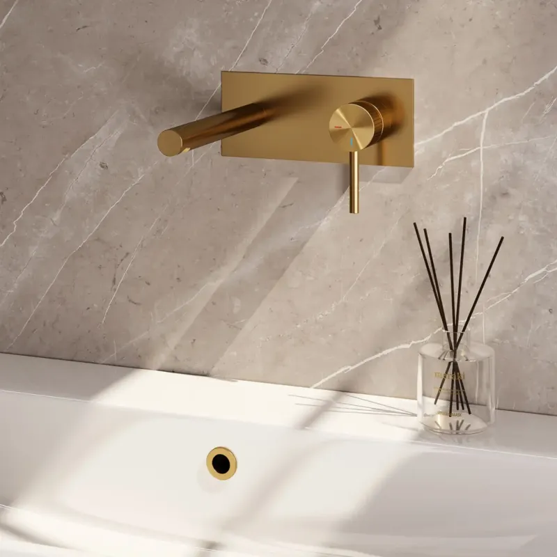 Brauer Stripe inbouw wastafelkraan ColdStart met rechte uitloop en afdekplaat model A1 messing geborsteld PVD Op = Op
