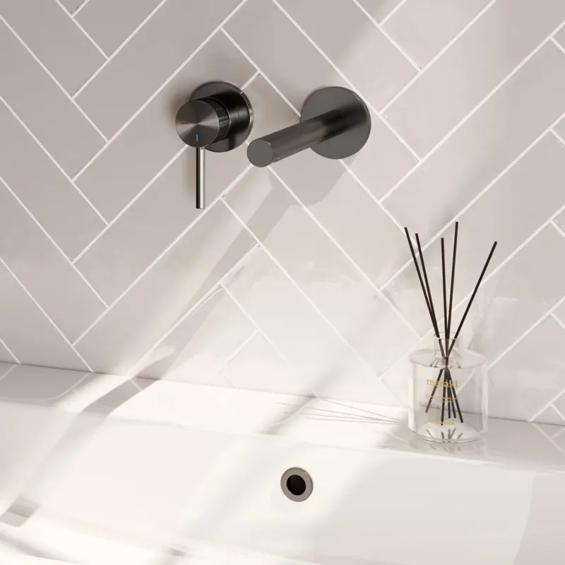 Brauer Stripe inbouw wastafelkraan ColdStart met rechte uitloop en rozetten model A2 gunmetal geborsteld PVD Hoge Kwaliteit