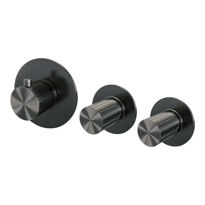 Laatste Versie Brauer Stripe inbouwthermostaat met 2 stopkranen gunmetal geborsteld PVD