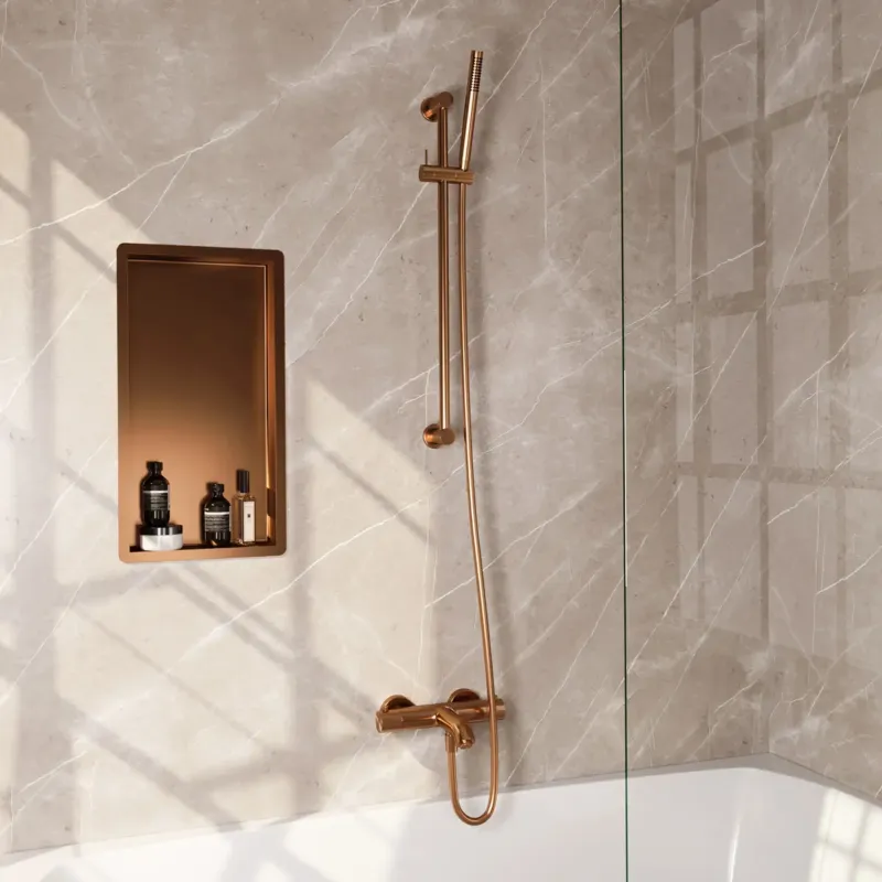 Brauer Stripe thermostatische badkraan met glijstang en staafhanddouche koper geborsteld PVD Goedkoop