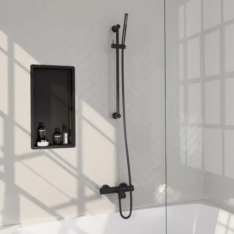 Brauer Stripe thermostatische badkraan met glijstang en staafhanddouche zwart mat Gratis Retour